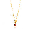 304 Stainless Steel Pave Cubic Zirconia Square Birth Stone Pendant OT Necklaces FS-WGEE56A-01-2