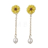 Natural Pearl & Resin Sunflower Dangle Stud Earrings EJEW-JE05692-02-1