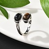 Natural Black Agate & Tiger Eye Finger Rings RJEW-A068-02P-03-3