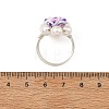 Silver Tone Copper Wire Wrapped Polymer Clay 3D Flower Plumeria & Shell Pearl Beaded Finger Rings RJEW-JR01098-5