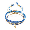 3Pcs Adjustable Natural Lapis Lazuli Beaded Braided Bracelet Sets IL6512-3-6