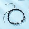 Natural White Moonstone & Lava Rock & Obsidian & Larvikite Round Beads Braided Bead Bracelets for Women BJEW-JB12917-03-2