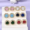 Brass Pave Cubic Zirconia & Glass Stud Earrings EJEW-G471-03G-1