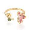Lotus Brass Enamel Cuff Rings Setting KK-T079-14G-3