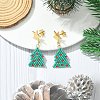 304 Stainless Steel with Glass Cylinder Seed Beads Christmas Tree Dangle Earrings EJEW-MZ00818-1
