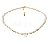 Natural White Shell Letter Faceted Glass Beaded Necklaces with 304 Stainless Steel End Chains SS7282-2-1