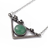 Natural Green Aventurine Triangle with Flower Pendant Necklace NJEW-P274-01AS-05-3