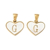 304 Stainless Steel Pave Natural White Shell Heart with Initial Slice Pendants STAS-R168-25G-G-1