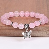 8MM Round Natural Rose Quartz Beaded Stretch Bracelets with Alloy Butterfly Charms FQ7211-25-1