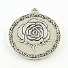 Tibetan Style Carved Rose Alloy Flat Round with Rose Pendant Cabochon Settings TIBEP-Q045-024AS-RS-2