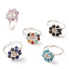 Flower Natural Black Spinel & Amethyst & Agate & Apatite & Lapis Lazuli Finger Rings RJEW-JR00764-1