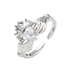 Brass Pave Cubic Zirconia Cuff Open Rings RJEW-H268-02P-4