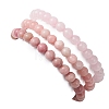 3Pcs Natural Rhodochrosite & Rose Quartz & Pink Opal Round Beads Stretch Bracelets for Women BJEW-JB12836-3