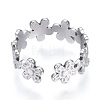 304 Stainless Steel Flower Open Cuff Ring for Women RJEW-N040-33-3