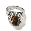 Hexagonal Prism Natural Tiger Eye Open Cuff Rings RJEW-B106-01P-06-3