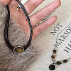 2Pcs Brass & Resin Imitation Tiger Eye Oval Round Pendant Multi-Layer Necklaces FS-WG4B863-01-2