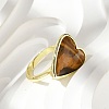 Heart Brass Natural Tiger Eye Finger Rings RJEW-D304-01G-D-1