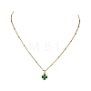Saint Patrick's Day Brass Pave Cubic Zirconia Green Four-Leaf Clover Pendant 304 Stainless Steel Satellite Chain Necklaces NJEW-JN06677-2