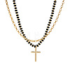 Stainless Steel Religion Cross Pendant Natural Gemstone Rondelle Beaded Double Layer Necklaces for Women PO2692-1-5