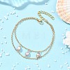 Brass Cable Chains & Rice Natural Cultured Freshwater Pearl Double Layers Bracelets for Women BJEW-JB14135-01-2
