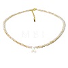 Natural White Shell Letter Faceted Glass Beaded Necklaces with 304 Stainless Steel End Chains SS7282-10-1