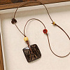 Natural Coconut Pendant Adjustable Leather Cord Long Necklaces with Wood Beads WGC33B1-06-1