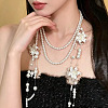 Plastic Imitation Pearl Round Beaded Flower Tassel 3 Layer Necklaces for Women WGA3D1C-01-3