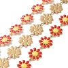 Ion Plating(IP) 304 Stainless Steel Daisy Flower Link Chains with Enamel AJEW-J035-03G-11-1