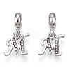 Platinum Rack Plating Alloy Rhinestone European Dangle Charms PALLOY-T048-36P-M-1