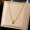 304 Stainless Steel Pave Cubic Zirconia Green Pendant Ball Chain Necklaces for Women NJEW-B083-02G-02-1