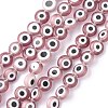 Handmade Evil Eye Lampwork Flat Round Bead Strands LAMP-L058-8mm-03-1