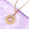 Flat Round with Heart 304 Stainless Steel Pendant Necklaces NJEW-H059-15G-2