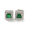 Square Brass Micro Pave Clear Cubic Zirconia Stud Earrings EJEW-G387-03P-2