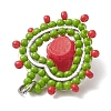 Glass Seed Beaded Heart with Rose Pendants PALLOY-MZ01030-05-4