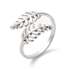 304 Stainless Steel Leaf Open Cuff Ring for Women RJEW-K245-40P-3
