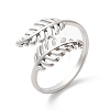 Non-Tarnish 304 Stainless Steel Leaf Open Cuff Ring for Women RJEW-K245-40P-3