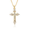 Brass Micro Pave Clear Cubic Zirconia Cross Pendant Necklaces FS-WG8523C-01-1