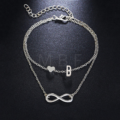 Alloy Infinity Heart Initial Charm Double Layer Anklets for Women FS-WG74AE6-02-1