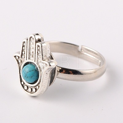 Tibetan Style Natural & Synthetic Mixed Stone Cuff Rings RJEW-JR00126-1