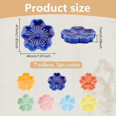 BENECREAT 7Pcs 7 Colors Japanese Style Sakura Flower Ceramic Paint Brush Pen Holders AJEW-BC0007-05-1