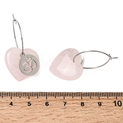 Natural Rose Quartz & 304 Stainless Steel Hoop Earrings for Women EJEW-G475-04P-05-1