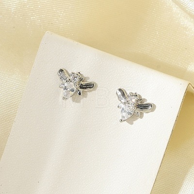 Brass Micro Pave Clear Cubic Zirconia Stud Earrings EJEW-R016-26P-11-1