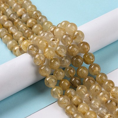 Grade AA Natural Gold Rutilated Quartz Beads Strands G-I206-34-10mm-1