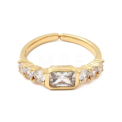 Brass with Cubic Zirconia Cuff Rings for Women RJEW-B160-07B-G-1