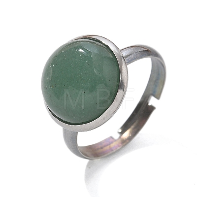 Half Round Natural Green Aventurine Finger Rings RJEW-M062-01P-21-1