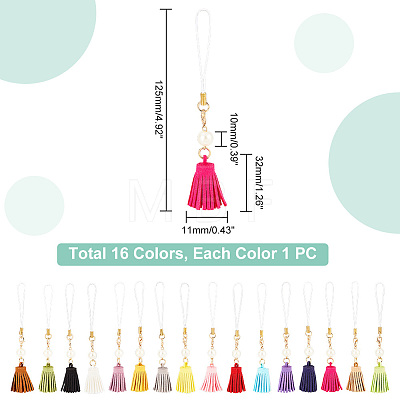 WADORN 16Pcs 16 Colors Faux Suede Polyester Tassel Pendant Decorations AJEW-WR0001-35-1