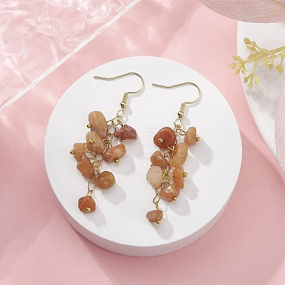 Natural Red Aventurine Chips Dangle Earrings EJEW-JE05266-06-1