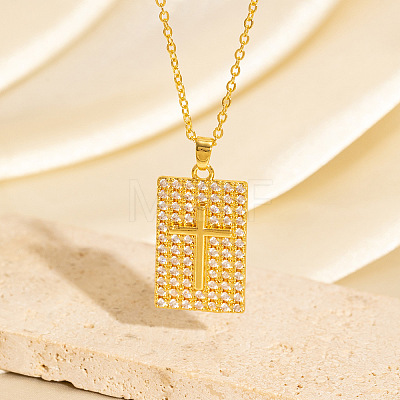 Religion Brass Micro Pave Clear Cubic Zirconia Dog Tag Pendant Necklaces WG1450D-03-1