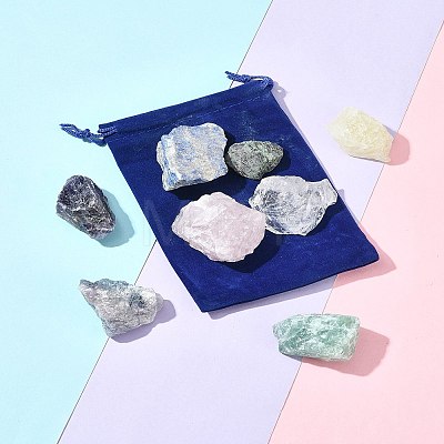 8Pcs Natural Lapis Lazuli & Ruby in Zoisite & Rose Quartz & Quartz Crystal & Amethyst & Fluorite & Citrine & Green Fluorite Tumbled Stone Sets DIY-FS0007-10A-1