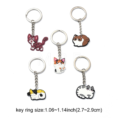 5Pcs 5 Style Cute Cartoon PVC Plastic Cat Pendant Keychain KEYC-YW0001-17-1